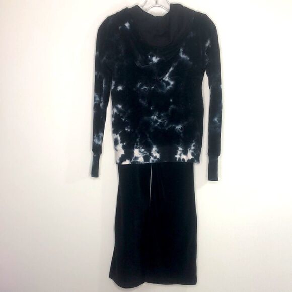 SET: JENNI by Jennifer Moore Sweatsuit Loungewear Velour Hoodie & Pant Set Black - Picture 3 of 12